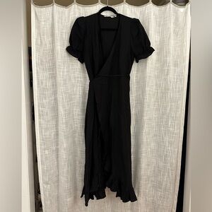 & Other Stories Fron Slit Linen Wrap Midi Dress, Black, Large